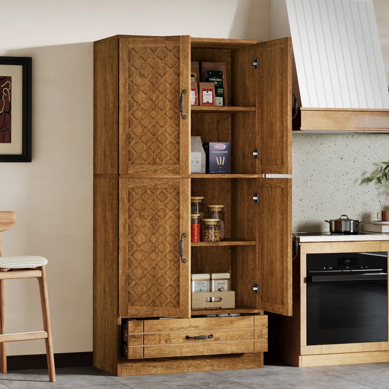 Tribesigns Baker's Racks|Baker's Racks*70" Bakers' Rack, Rustic Kitchen Pantry Cabinet with Doors and Drawer
