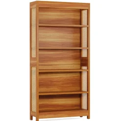 Tribesigns Bookcases & Bookshelves|Bookcases & Bookshelves*71" Bookcase, 6 - Tier Bookshelf Display Shelf Etagere with Rattan Accents