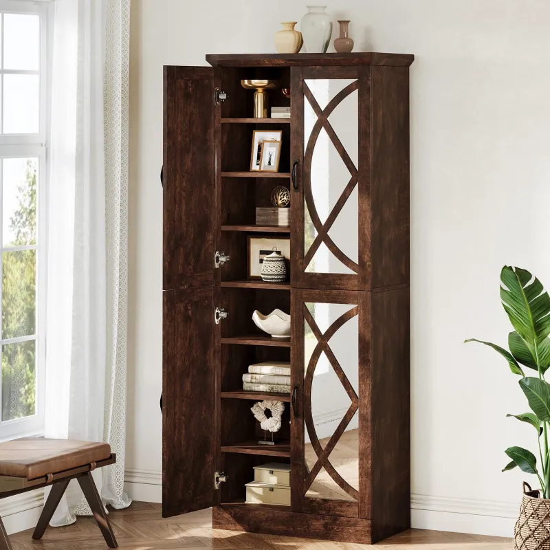 Tribesigns Bookcases & Bookshelves|Bookcases & Bookshelves*68" Bookcase, Storage Cabinet Pantry Cabinet With 4 Mirrored Doors