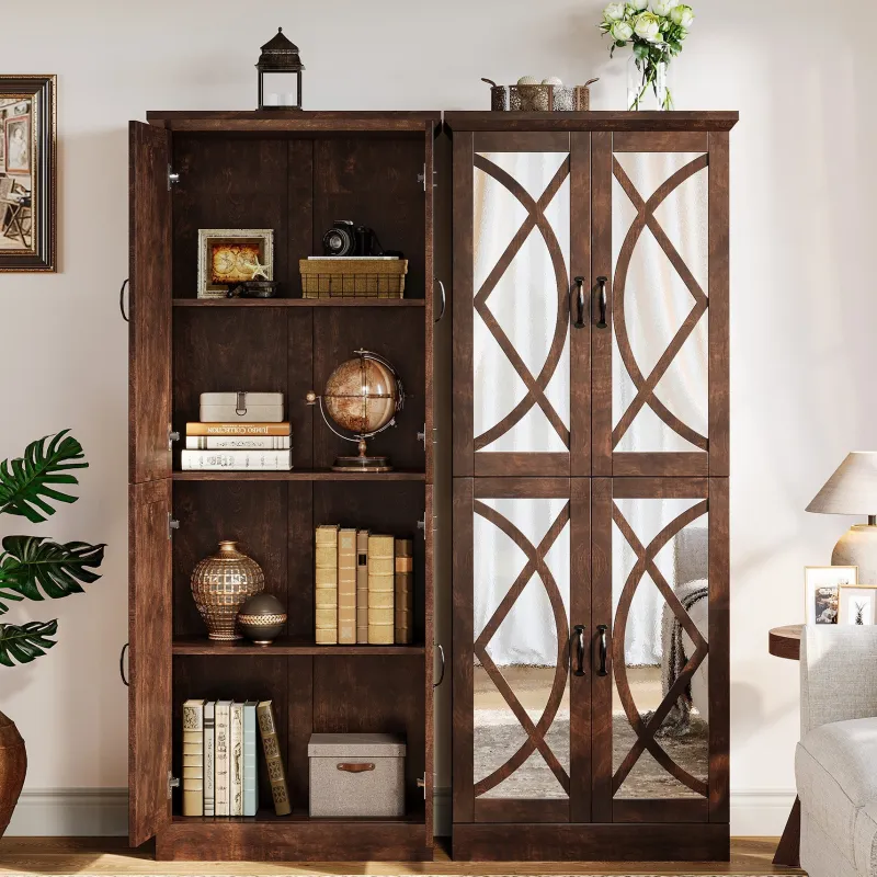 Tribesigns Bookcases & Bookshelves|Bookcases & Bookshelves*68" Bookcase, Storage Cabinet Pantry Cabinet With 4 Mirrored Doors