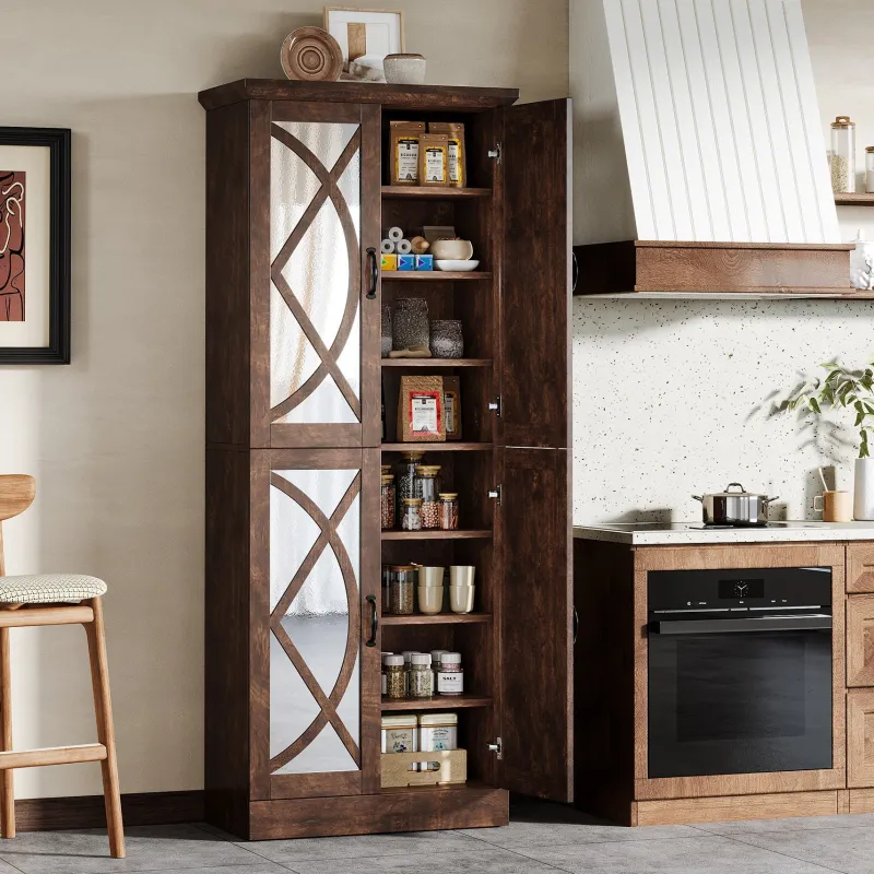 Tribesigns Bookcases & Bookshelves|Bookcases & Bookshelves*68" Bookcase, Storage Cabinet Pantry Cabinet With 4 Mirrored Doors