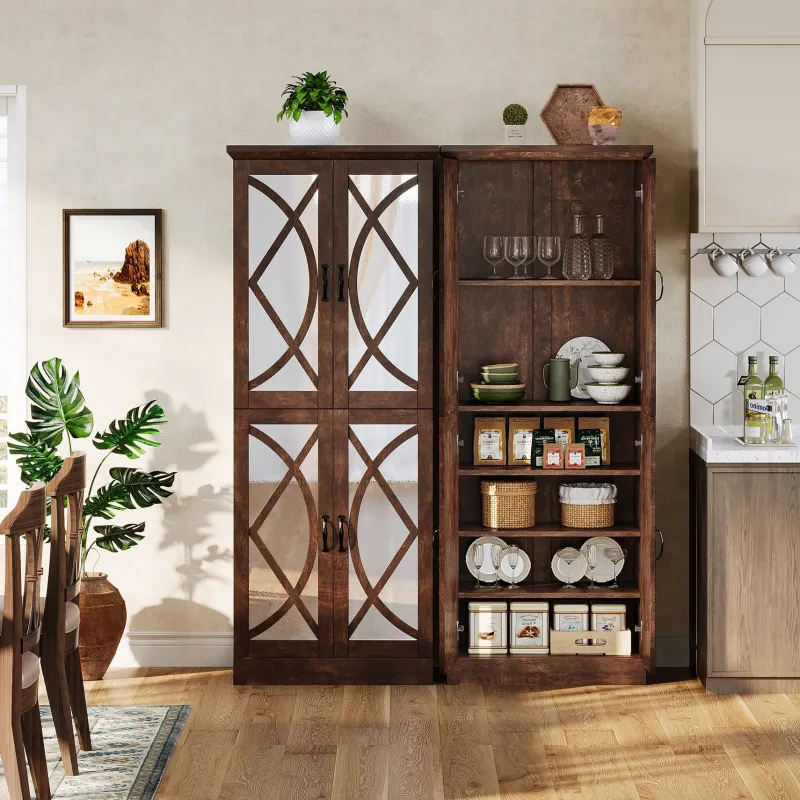 Tribesigns Bookcases & Bookshelves|Bookcases & Bookshelves*68" Bookcase, Storage Cabinet Pantry Cabinet With 4 Mirrored Doors