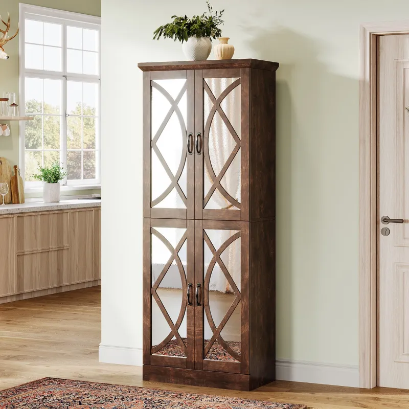 Tribesigns Bookcases & Bookshelves|Bookcases & Bookshelves*68" Bookcase, Storage Cabinet Pantry Cabinet With 4 Mirrored Doors