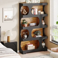Tribesigns Bookcases & Bookshelves|Bookcases & Bookshelves*71" Bookshelf, 4 - Tier S - Shaped Bookcase Freestanding Display Shelves