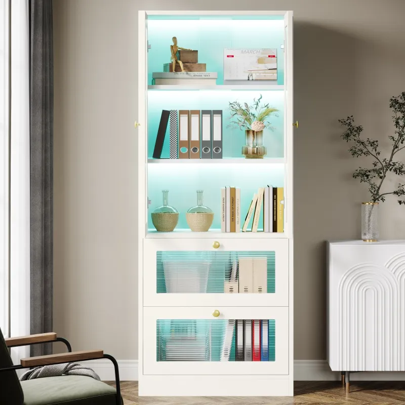 Tribesigns Bookcases & Bookshelves|Bookcases & Bookshelves*70.8" Bookshelf, Modern Bookcase Display Shelf with LED Light