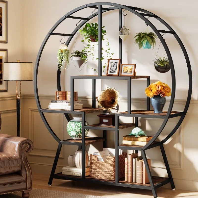 Tribesigns Bookcases & Bookshelves|Bookcases & Bookshelves*65" Bookshelf, Round Etagere Bookcase with 7-Tier Storage Shelving