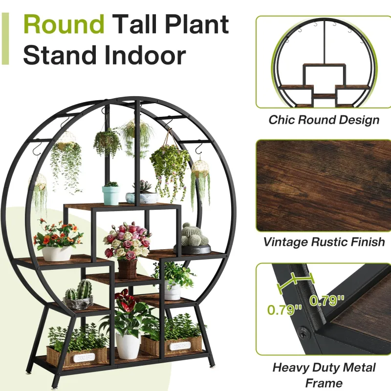 Tribesigns Bookcases & Bookshelves|Bookcases & Bookshelves*65" Bookshelf, Round Etagere Bookcase with 7-Tier Storage Shelving