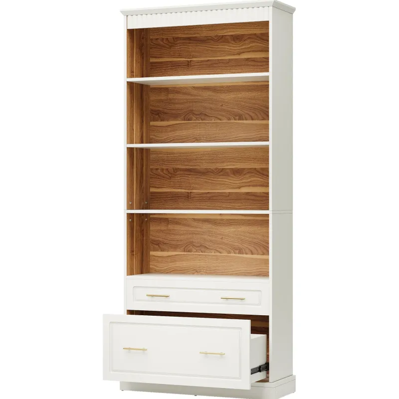 Tribesigns Bookcases & Bookshelves|Bookcases & Bookshelves*72" Bookshelf with Drawers, FreeStanding 5 - Shelf Bookcase Display Shelf