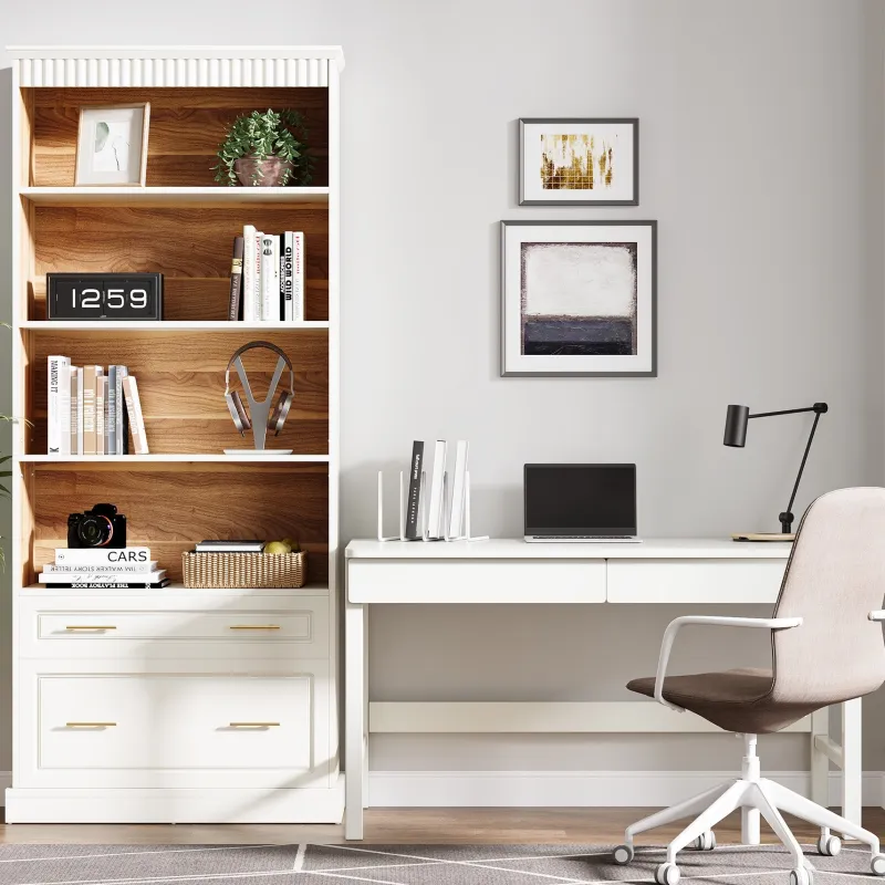 Tribesigns Bookcases & Bookshelves|Bookcases & Bookshelves*72" Bookshelf with Drawers, FreeStanding 5 - Shelf Bookcase Display Shelf