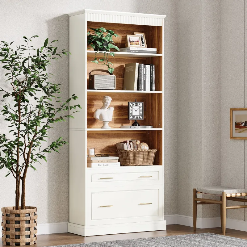 Tribesigns Bookcases & Bookshelves|Bookcases & Bookshelves*72" Bookshelf with Drawers, FreeStanding 5 - Shelf Bookcase Display Shelf
