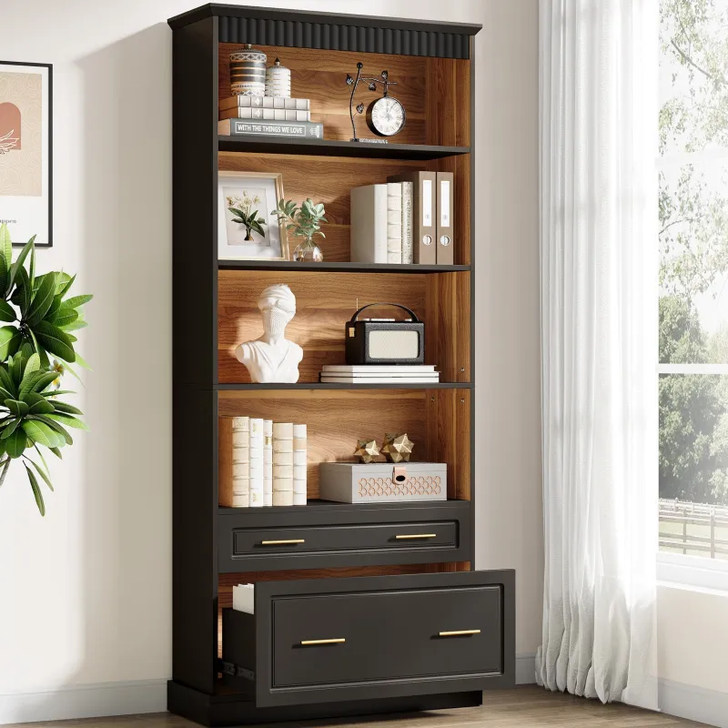 Tribesigns Bookcases & Bookshelves|Bookcases & Bookshelves*72" Bookshelf with Drawers, FreeStanding 5 - Shelf Bookcase Display Shelf