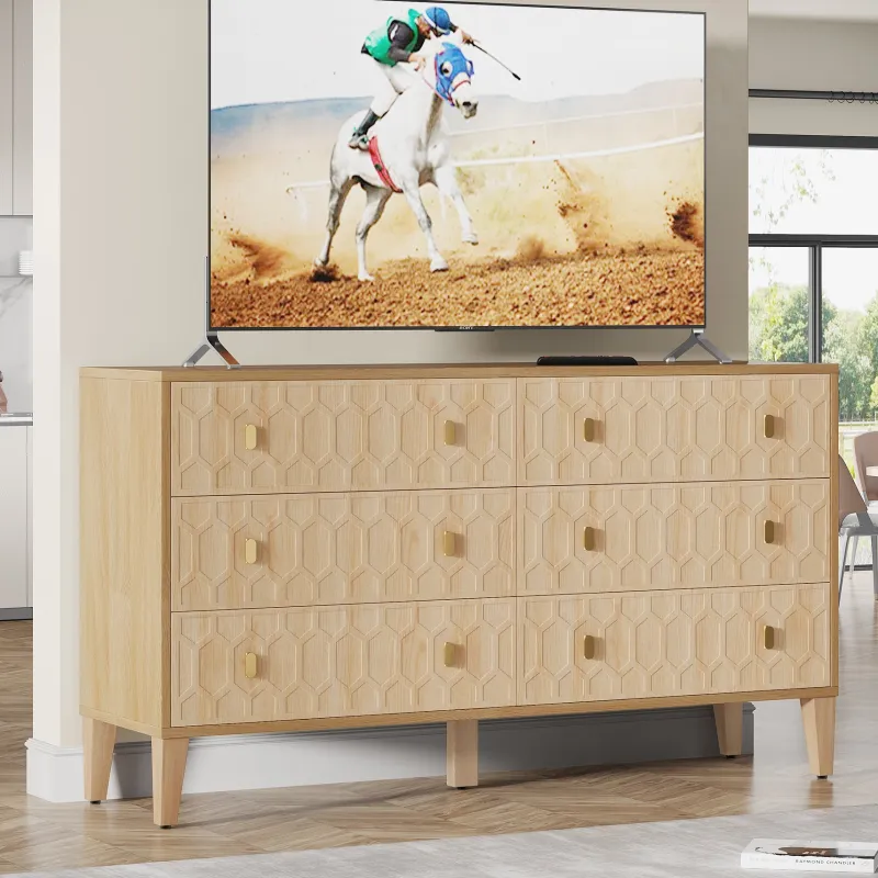 Tribesigns Chests Of Drawers*55" Chest of Drawer, Wood 6 - drawer Double Dresser Organizer