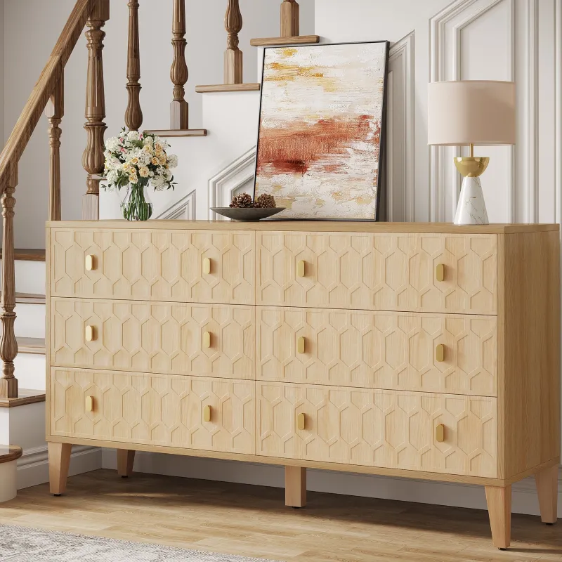 Tribesigns Chests Of Drawers*55" Chest of Drawer, Wood 6 - drawer Double Dresser Organizer