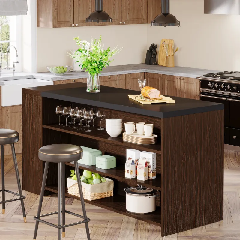 Tribesigns Kitchen Islands|Kitchen Islands*55" Coffee Bar Table, 5 - Tier Kitchen Island Storage Cabinet