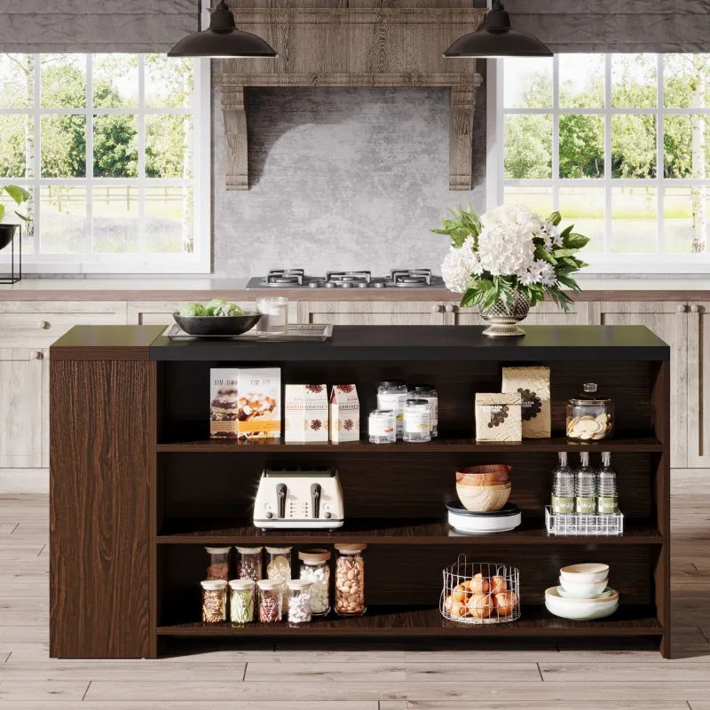 Tribesigns Kitchen Islands|Kitchen Islands*55" Coffee Bar Table, 5 - Tier Kitchen Island Storage Cabinet