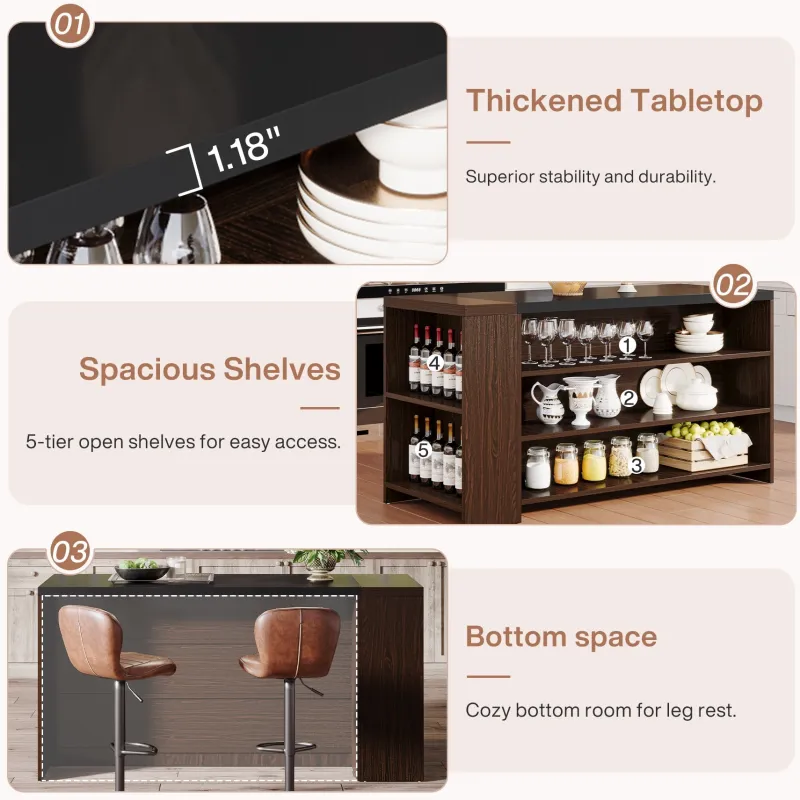 Tribesigns Kitchen Islands|Kitchen Islands*55" Coffee Bar Table, 5 - Tier Kitchen Island Storage Cabinet