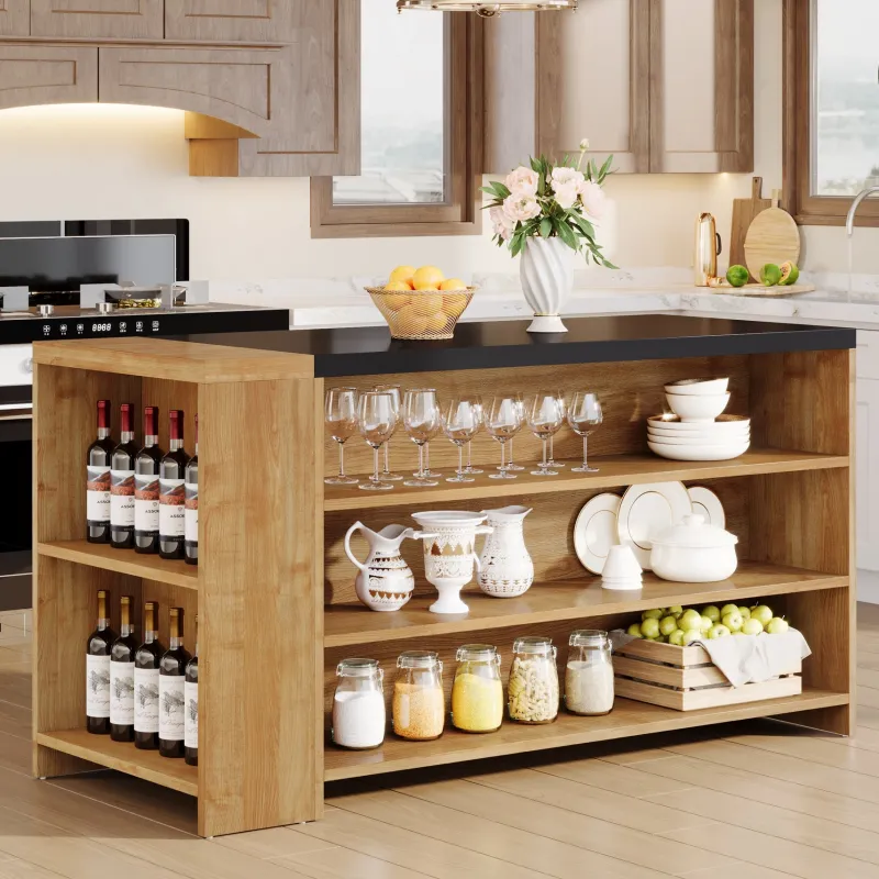 Tribesigns Kitchen Islands|Kitchen Islands*55" Coffee Bar Table, 5 - Tier Kitchen Island Storage Cabinet