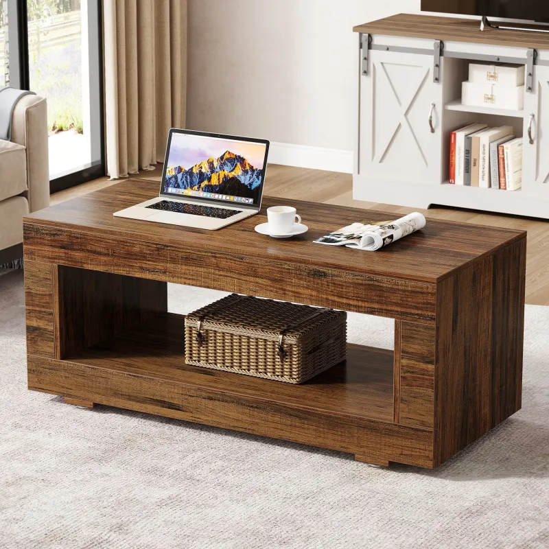 Tribesigns Coffee Tables*43" Coffee Table, Farmhouse Center Table With Storage