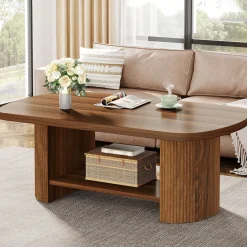Tribesigns Coffee Tables*45" Coffee Table, Modern Oval 2 - Tier Center Table With Storage