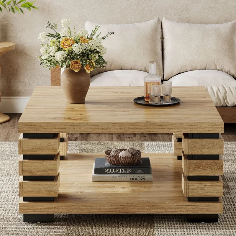 Tribesigns Coffee Tables*39" Coffee Table, Square 2 - Tier Center Table Tea Table with Storage Shelf
