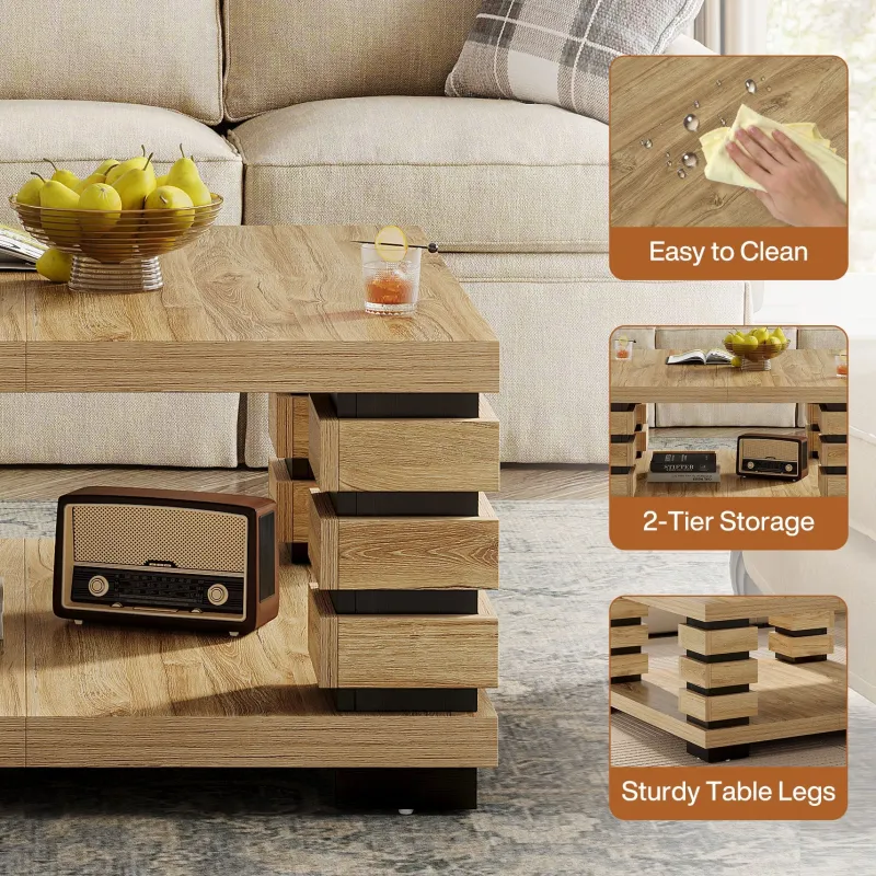 Tribesigns Coffee Tables*39" Coffee Table, Square 2 - Tier Center Table Tea Table with Storage Shelf