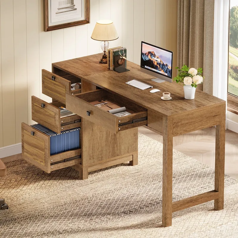 Tribesigns Desks*55" Computer Desk, Home Office Desk Writing Table with 4 File Storage Drawers