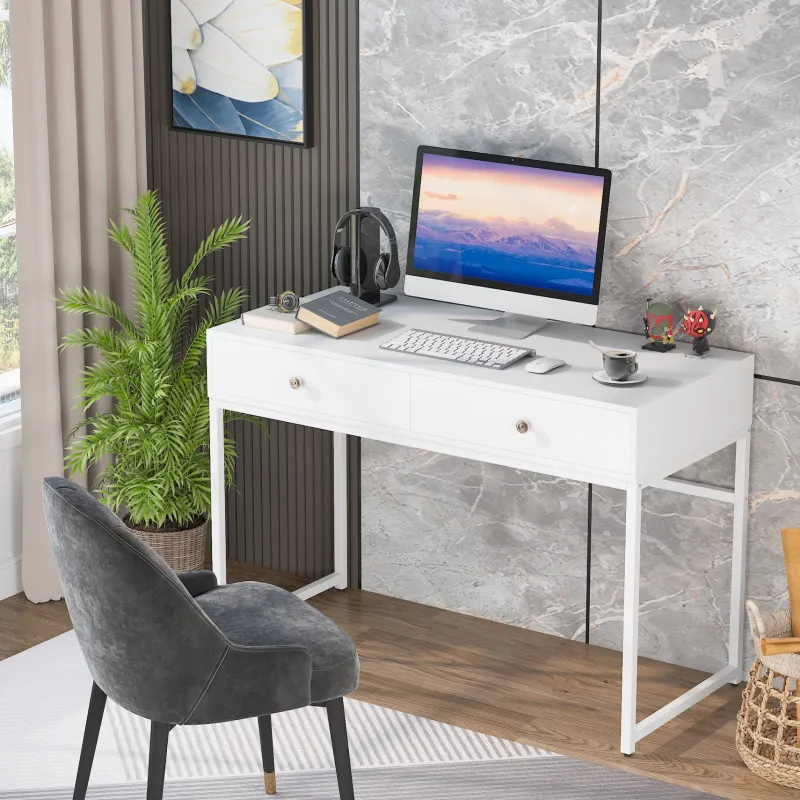 Tribesigns Desks*47" Computer Desk, Modern Writing Desk with 2 Drawers