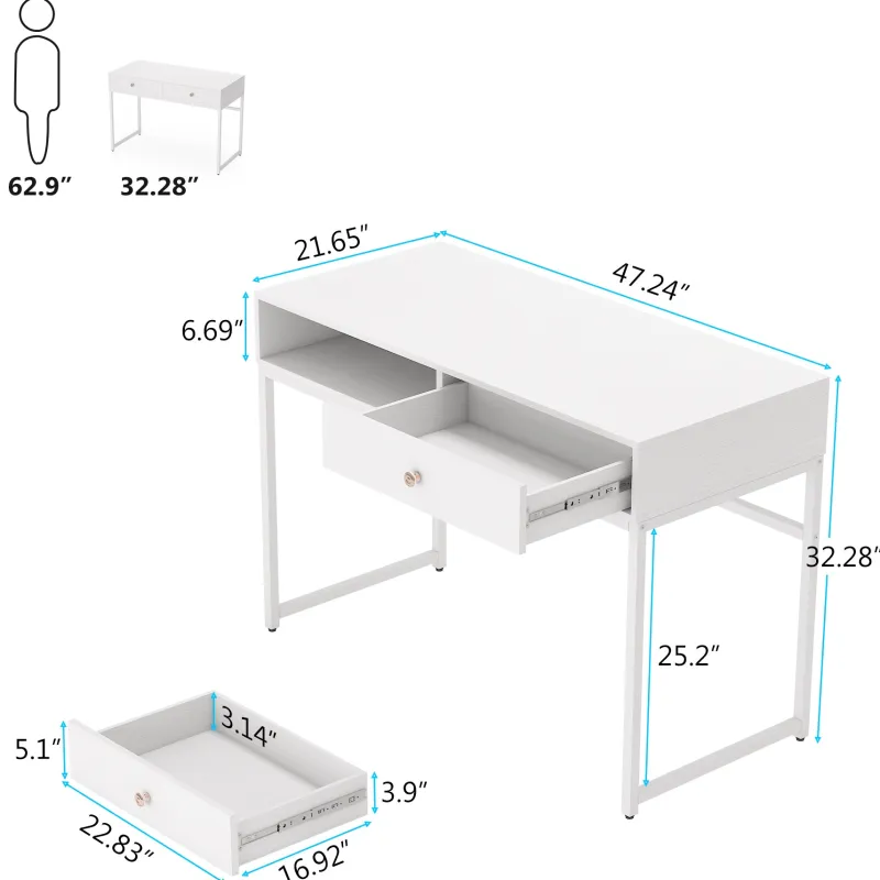 Tribesigns Desks*47" Computer Desk, Modern Writing Desk with 2 Drawers