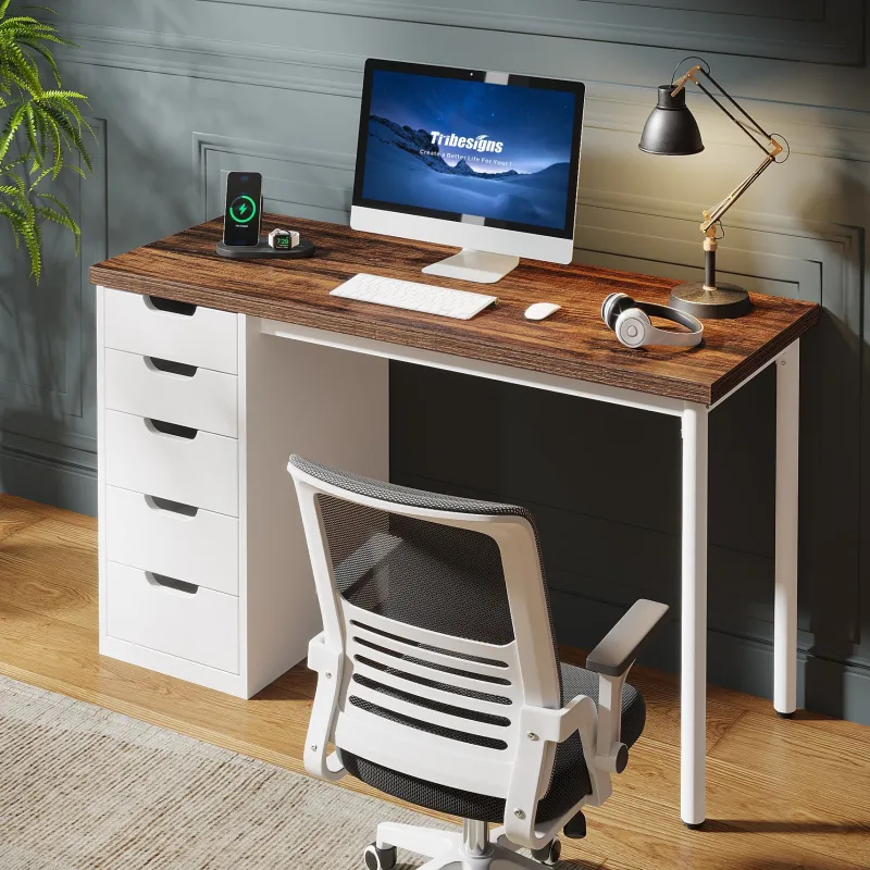 Tribesigns Desks*47" Computer Desk with 5 Drawers, Modern Study Table Writing Desk