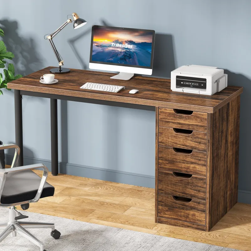 Tribesigns Desks*47" Computer Desk with 5 Drawers, Modern Study Table Writing Desk