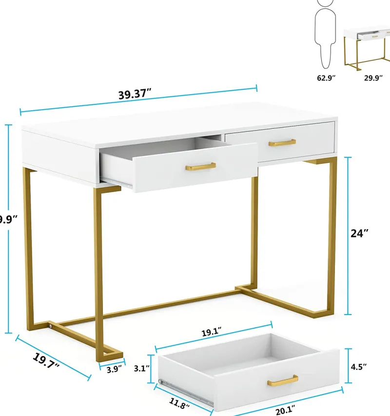 Tribesigns Desks*39" Computer Desk with Drawers, Modern Writing Desk Study Desk