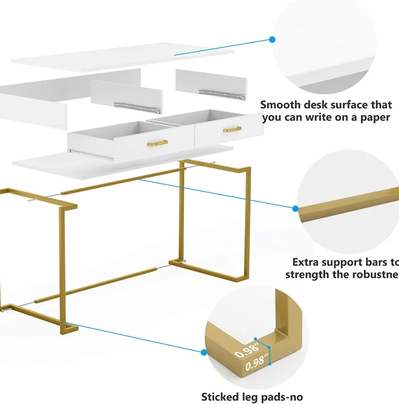 Tribesigns Desks*39" Computer Desk with Drawers, Modern Writing Desk Study Desk