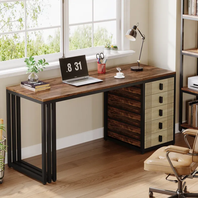 Tribesigns Desks*55" Computer Desk, Wood Office Desk with Reversible Drawer