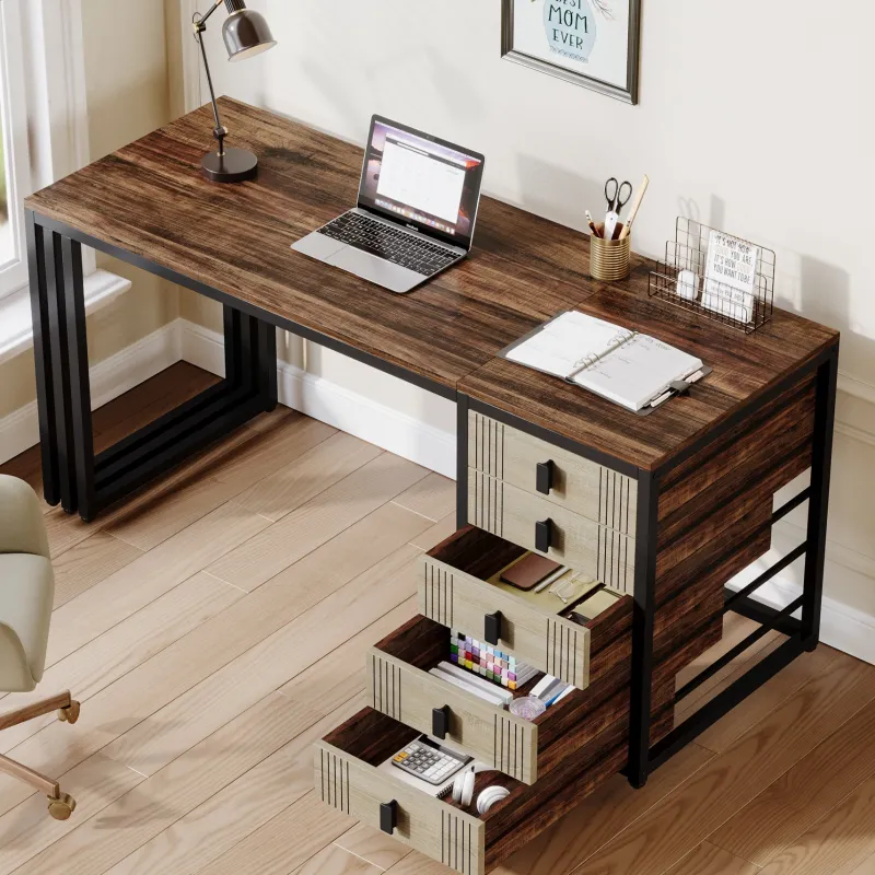 Tribesigns Desks*55" Computer Desk, Wood Office Desk with Reversible Drawer
