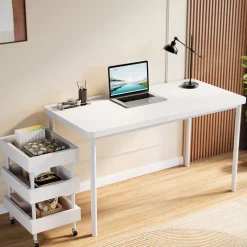 Tribesigns Desks*47" Computer Desk, Wood Study Table with 3 Tier Storage Cart
