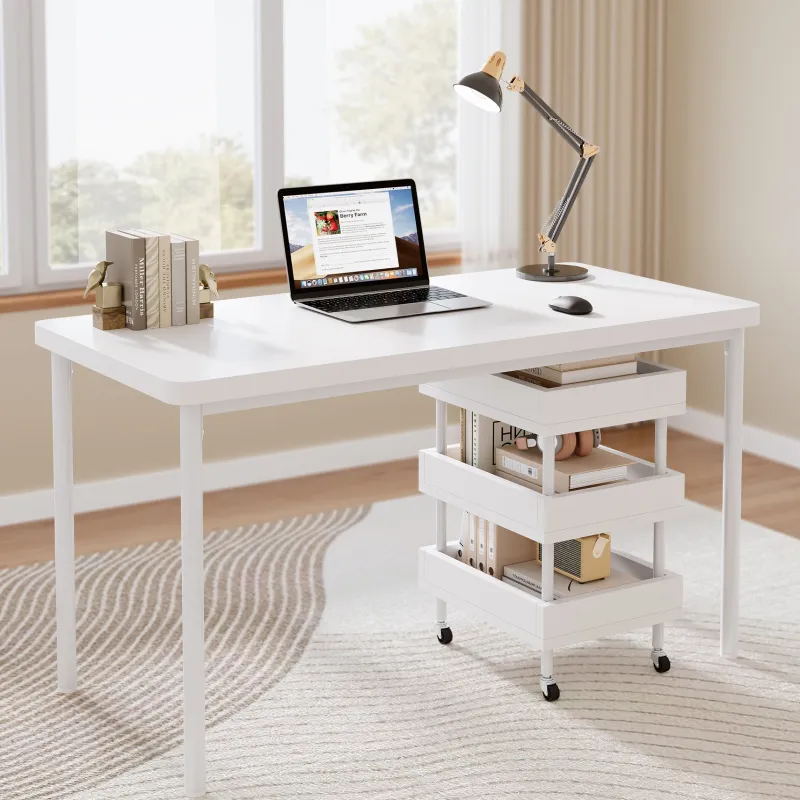 Tribesigns Desks*47" Computer Desk, Wood Study Table with 3 Tier Storage Cart
