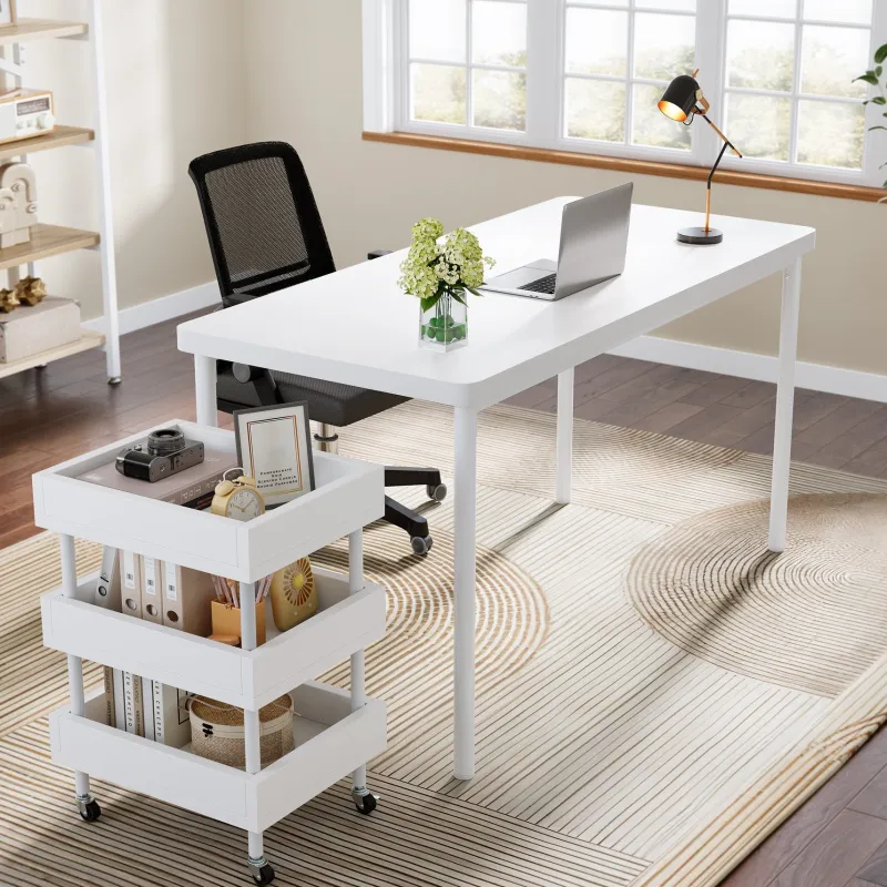 Tribesigns Desks*47" Computer Desk, Wood Study Table with 3 Tier Storage Cart