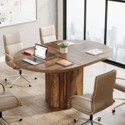 Tribesigns Desks*55" Conference Table, Oval Rustic Meeting Table For 6 People