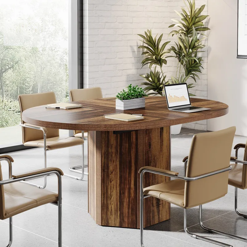 Tribesigns Desks*55" Conference Table, Oval Rustic Meeting Table For 6 People