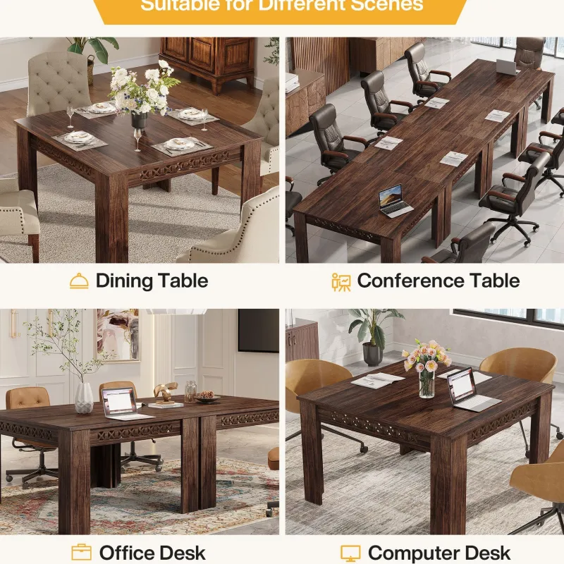 Tribesigns Desks*43" Conference Table, Wood Square Meeting Desk with Heavy Legs