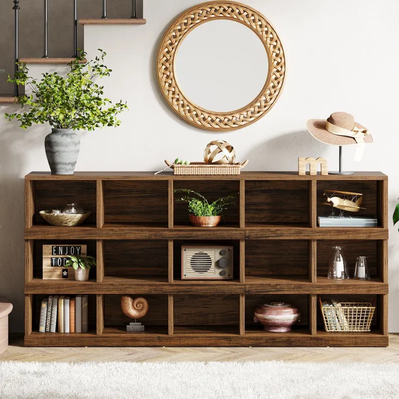 Tribesigns Console Tables|Console Tables*63" Console Table, Farmhouse 4 - Tier Sofa Table with 15 Storage Cubes