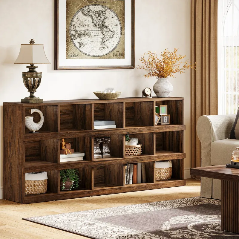 Tribesigns Console Tables|Console Tables*63" Console Table, Farmhouse 4 - Tier Sofa Table with 15 Storage Cubes