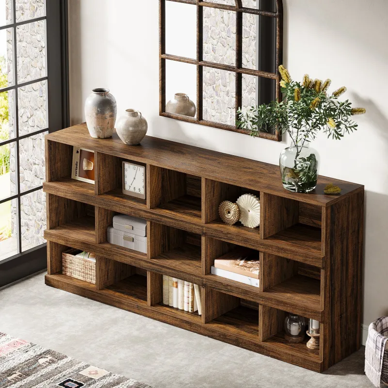 Tribesigns Console Tables|Console Tables*63" Console Table, Farmhouse 4 - Tier Sofa Table with 15 Storage Cubes