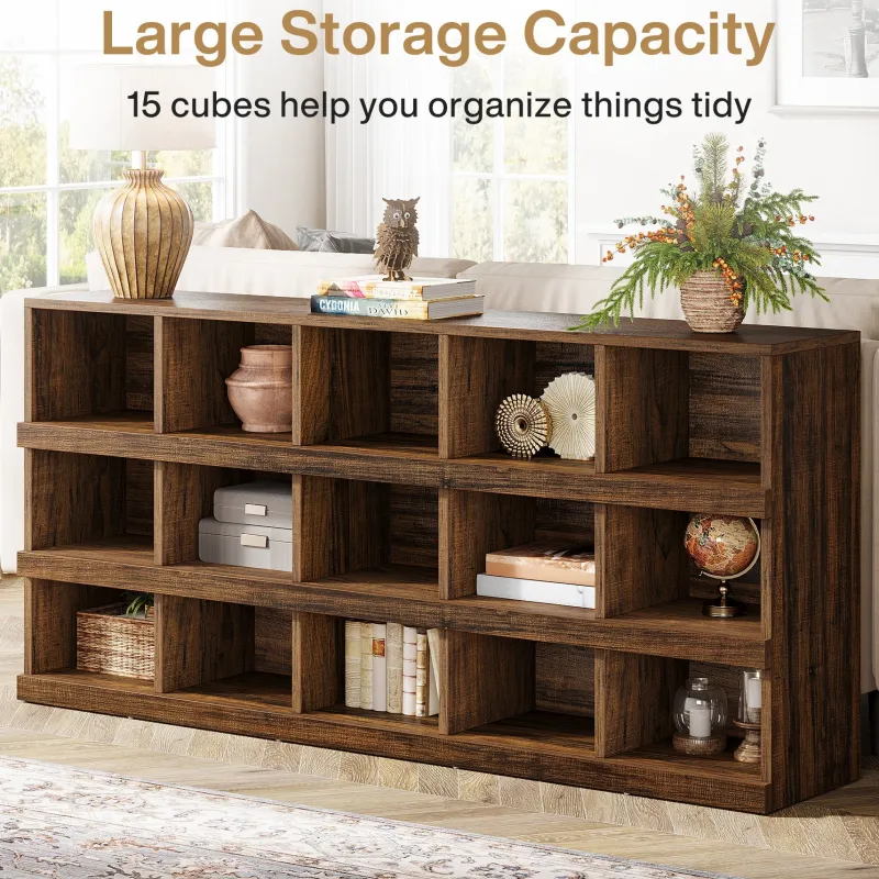 Tribesigns Console Tables|Console Tables*63" Console Table, Farmhouse 4 - Tier Sofa Table with 15 Storage Cubes