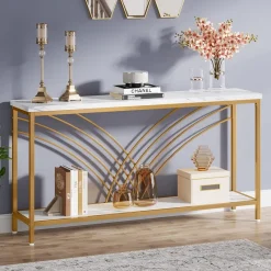 Tribesigns Console Tables|Console Tables*70.9" Console Table, Faux Marble Entryway Table with 2 Tier Storage Shelf