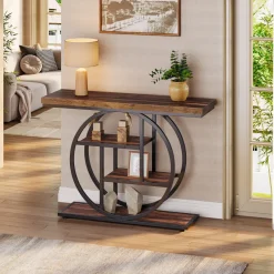 Tribesigns Console Tables|Console Tables*41.3" Console Table, Industrial 4 - Tier Sofa Entryway Table with Circle Base