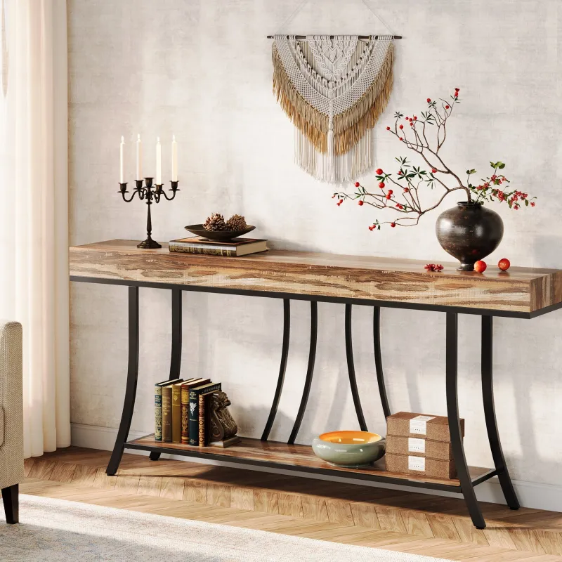 Tribesigns Console Tables|Console Tables*70.9" Console Table, Industrial Narrow Sofa Table with Storage Shelves