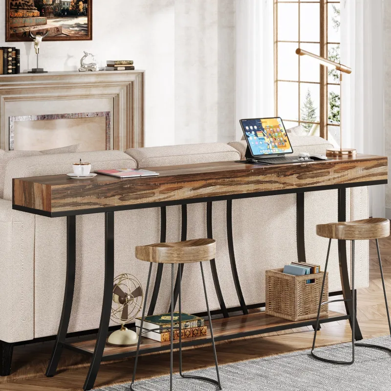Tribesigns Console Tables|Console Tables*70.9" Console Table, Industrial Narrow Sofa Table with Storage Shelves