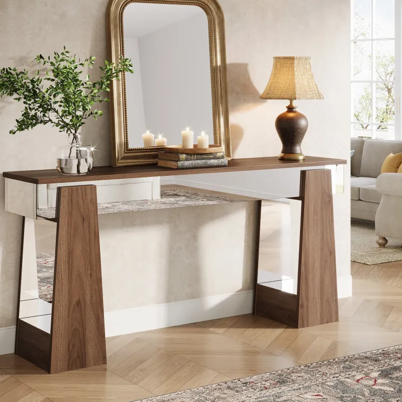 Tribesigns Console Tables|Console Tables*63" Console Table, Mirrored Entrance Table with Thickened Legs