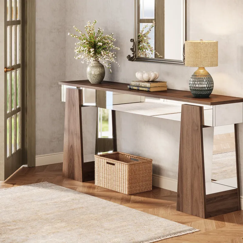 Tribesigns Console Tables|Console Tables*63" Console Table, Mirrored Entrance Table with Thickened Legs